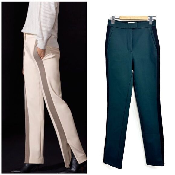 Aritzia Babaton 1-01 Thora Green Side Striped Zip Ankle High Rise Trousers Sz 0 - Picture 1 of 16